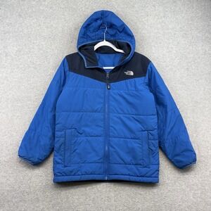 The North Face Jacket Boys Large Blue Puffer Hooded Fleece Lined Reversible